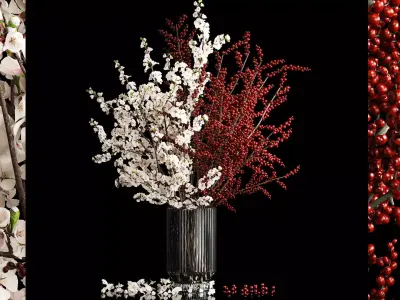 White sakura bouquet blossoming cherry branches Ilex 339 3D model
