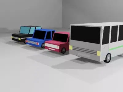 Vehicles three different colored Free low-poly 3D model