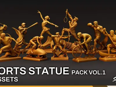 Golden Sports Statue Pack VOL1 Low-poly 3D model