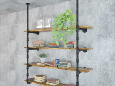 shelving shelf with books and plants 3D model