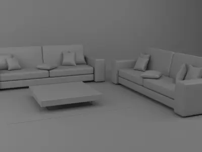 Realistic Modern Sofas And Minitable Low-poly 3D model
