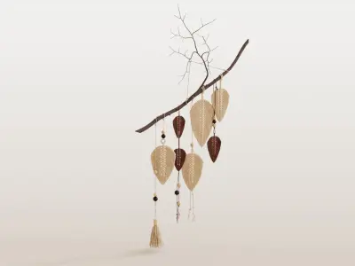 Macrame leaves on branch 3D model