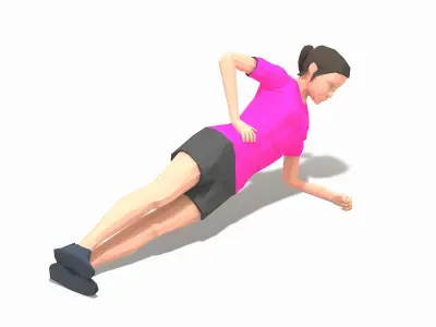 Side Plank Up Down Exercise Woman Animation Low-poly 3D model