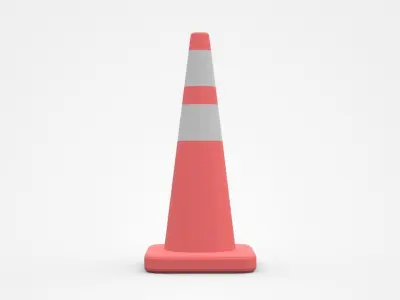 Red Traffic Cone With White Stripes 3D model