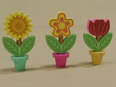 Flower Pot Stacking Toy Low-poly 3D model