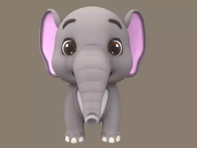  Rigged Grey Elephant Stylized  Low-poly 3D model