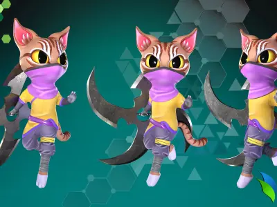 Cat Ninja 004 Low-poly 3D model