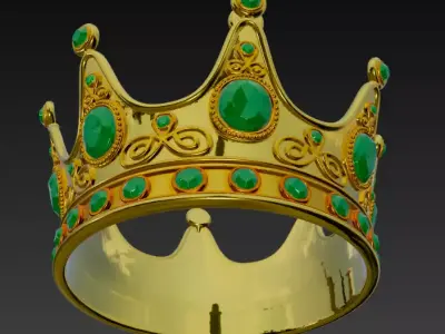 Luxury Golden Crown with Emerald Gems 3D model