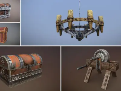 Medieval Props Unreal Engine  Low-poly 3D model