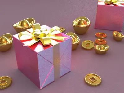 gifts christmas gold coins santa claus holidays joy box  3D model