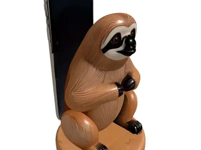 Cute Wooden Sloth Phone Stand Low-poly 3D model
