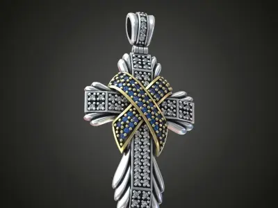 Cross gems two colored metal 3D print model