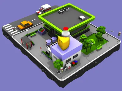 Dairy Store Block from Cartoon Low Poly City Low-poly 3D model