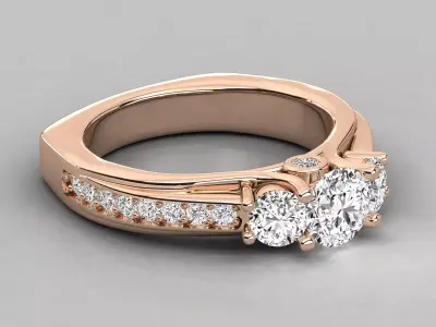 Luxury Pave Three Stone Diamond Ring CAD Design STL 3DM 3D print model