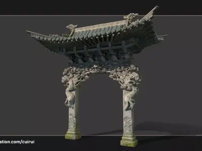 Chinese archway Low-poly 3D model