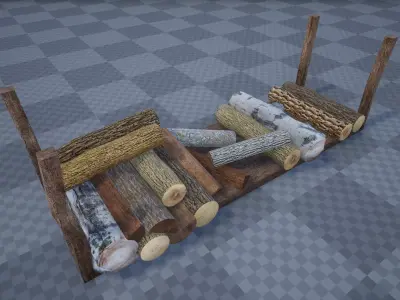 Logs - Lowpoly Game Ready PBR 3d model log rack Low-poly 3D model