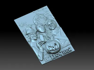 Halloween plaque with three people 3D print model