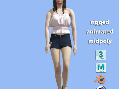Casual girl walking 3D model
