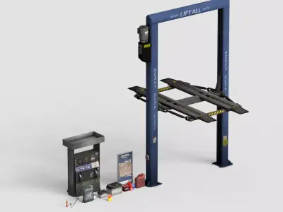 Low Poly Car Workshop Pack  Heavy Duty Car Lift  Gas Pump  Low-poly 3D model
