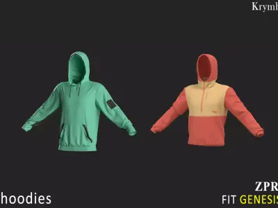2 Hoodies Marvelous Designer project 3D model