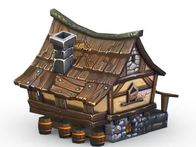 Cartoon Old Bandit Hotel Tovern House Building Low-poly 3D model