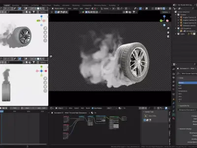 Animated Sequence of Car Tire Burnout Smoke in VDB Format 3D model
