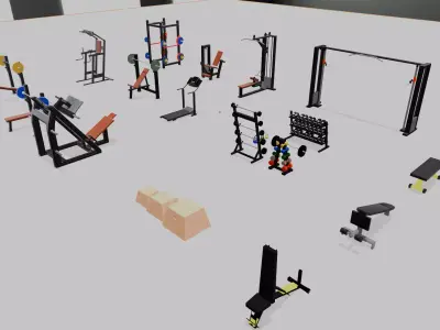 20 PCS GYM MACHINES FITNESS EQUIPMENT Low-poly 3D model