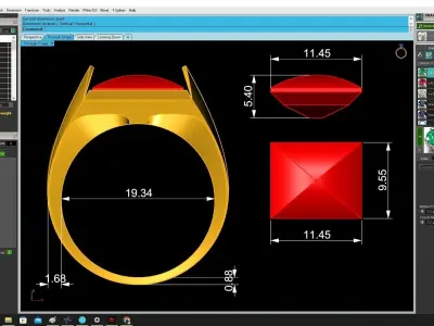 Square Cut Gemstone Statement Ring for Men 3370 3D print model