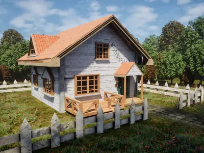 Wooden Cottage Garden House PBR Textured 3D Model Free low-poly 3D model