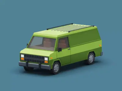 Stylized Cartoon Cargo Van 80s Low-poly 3D model