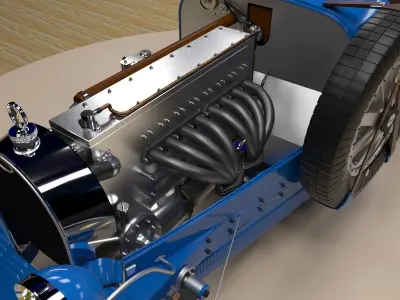 Bugatti Type 35 and 35A with engine 3D model