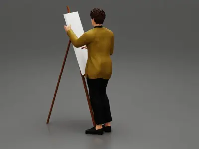artist painter drawing on canvas 3D print model