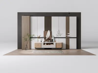 Sideboard with wall panel and flooring 18 3D model