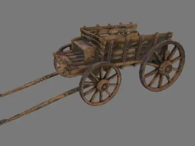 Wooden Cart Low-poly 3D model