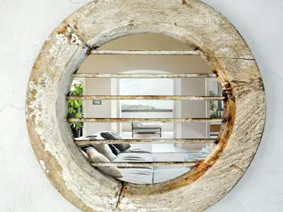 Old Iron and Wood Window Mirror 3D model