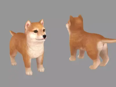 Cartoon pet puppy - Shibainu - baby dog Low-poly 3D model