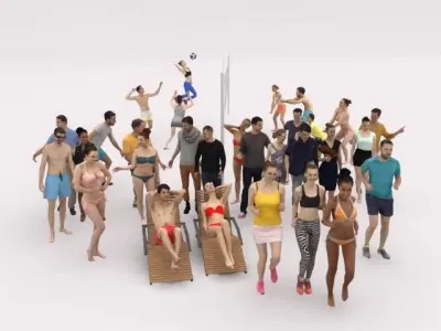 30x PEOPLE  SPORT SPORTS BEACH SUMMER CASUAL PEOPLE CROWDS Low-poly 3D model