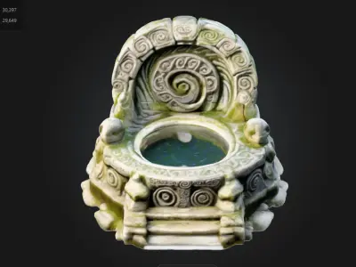 Stylized Ancient Stone Fountain Game Asset 3D model