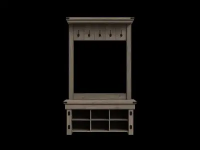 5 Hooks Entryway Storage Bench 3D model