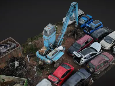 cars wreckage machinery terrain photogrammetry 3D model