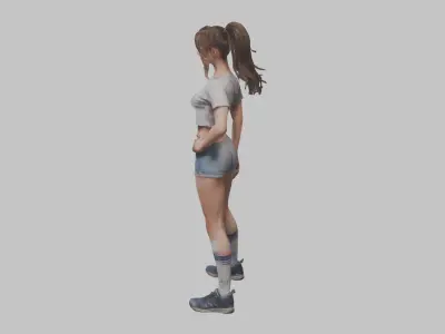 Realistic Female Brunette Young Beautiful Woman Girl Low-poly 3D model