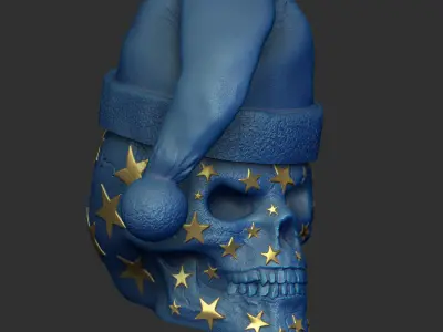 Skull with Stars Christmas Hat Hat is detachable  Hollow inside 3D print model