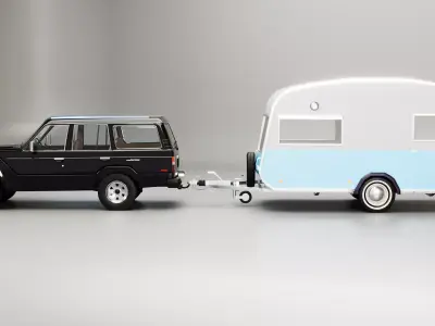 Toyota land Cruiser J60 and Classic Camping Caravan 3D model