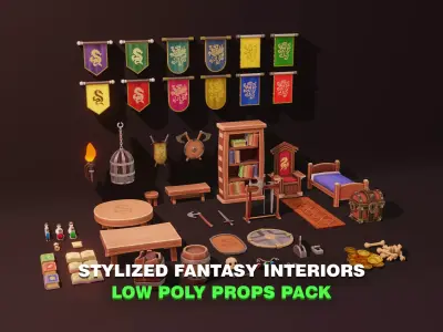 Stylized Fantasy Interiors Low Poly 3D Props Pack Low-poly 3D model