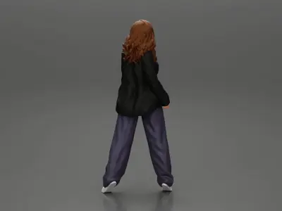 gangster lowrider girl posing in long open shirt with long hair 3D print model