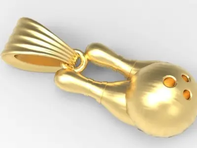 3D Bowling Ball and Pins Pendant Charm Necklace Jewelry 3D print model