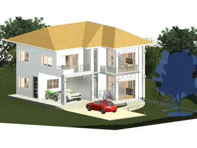 Modern 3d and 2d house plan Low-poly 3D model
