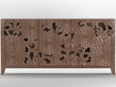 console02 wooden sideboard with floral carvings 3D model