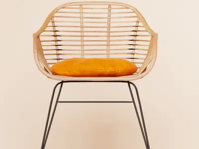 Cozy Wood Chair with Orange Velvet Cushion 3D model