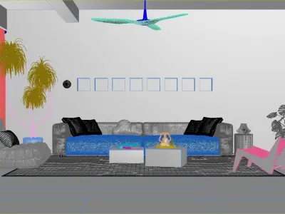 Mid Century interior scene 3D model 3D model